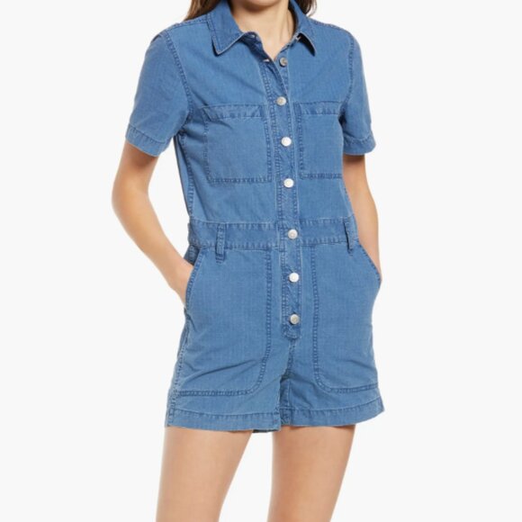 Women's Madewell Indigo Ripstop Coverall Romper Size M - Picture 1 of 9